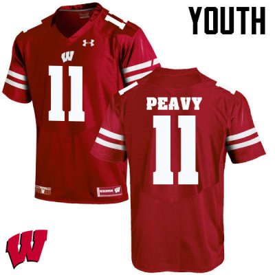 Youth Wisconsin Badgers NCAA #11 Jazz Peavy Red Authentic Under Armour Stitched College Football Jersey ZA31D16NE